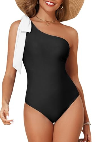Herseas Women One Bow Shoulder One Piece Swimsuit Asymmetric Cutout Bathing Suit | Amazon (US)