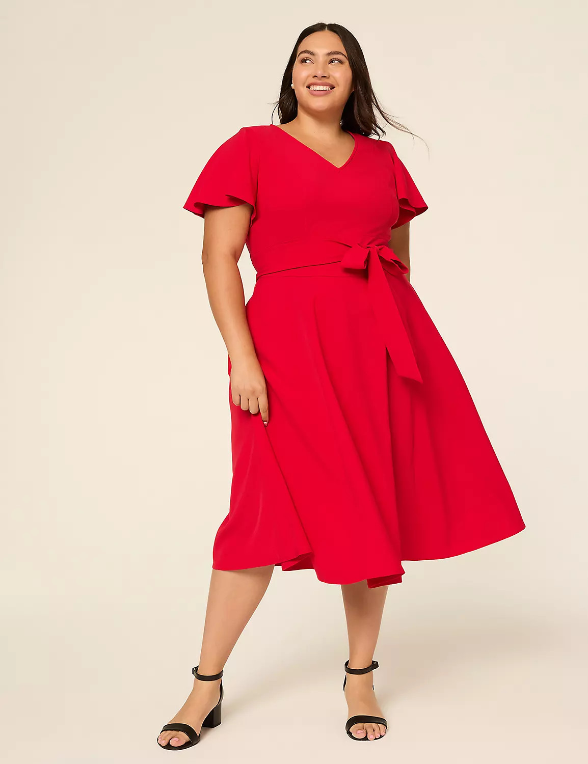 Lena V-Neck Level-Hem Midi Dress | LaneBryant | Lane Bryant (US)