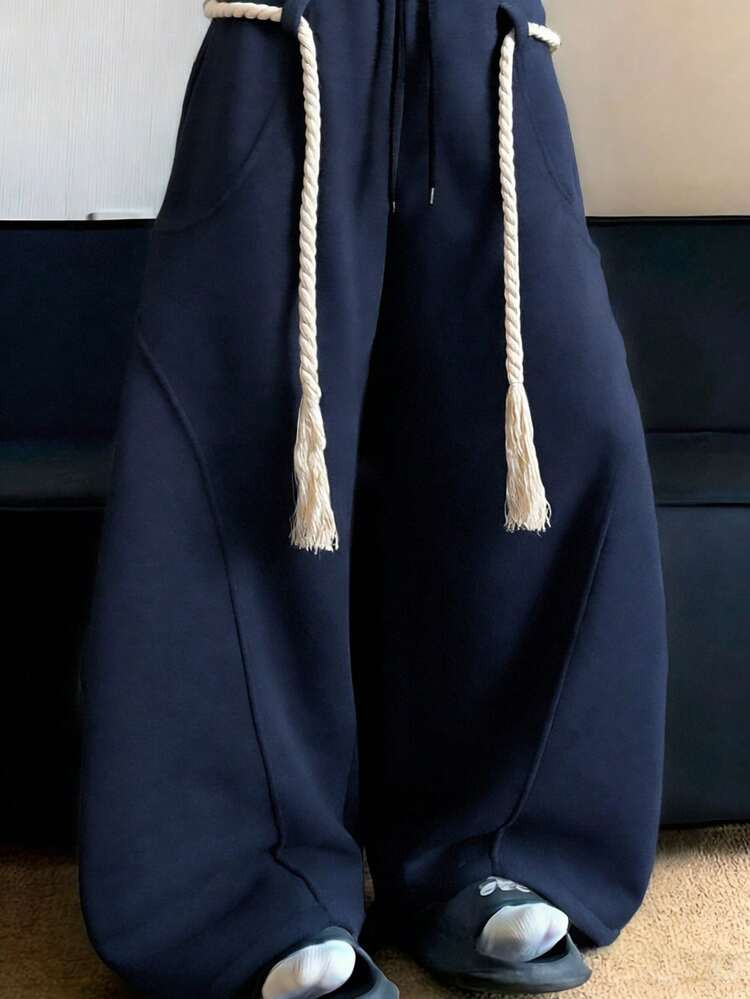 Men's Fashionable Solid Color Curved Blade Wide Leg Casual Sweatpants | SHEIN