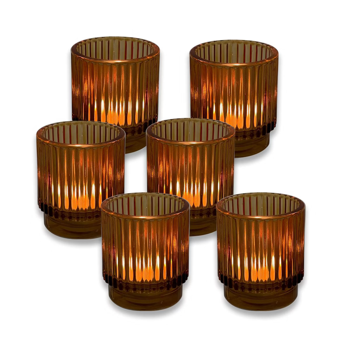 Kate Aspen Ribbed Amber Glass Votive Candle Holder (Set of 6) | 27206AB | Target