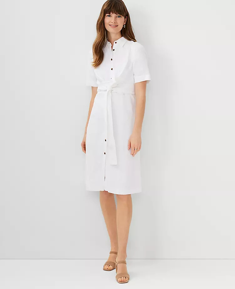 Tie Waist Linen Blend Shirtdress | Ann Taylor (US)