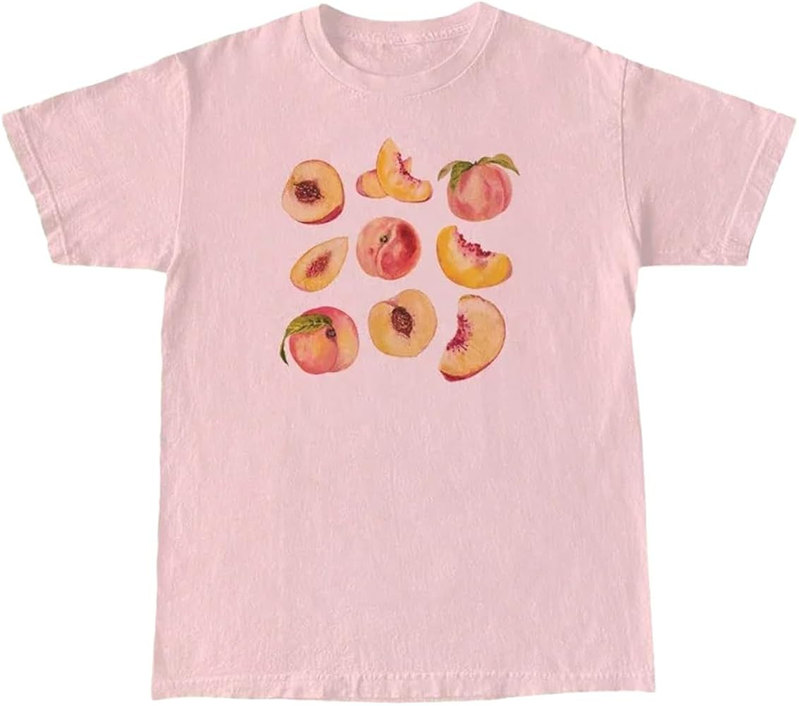 Vintage Peaches Printed Graphic Tees Summer Women Cute Short Sleeve Summer T-shirt Fruit Shirt Ae... | Amazon (US)