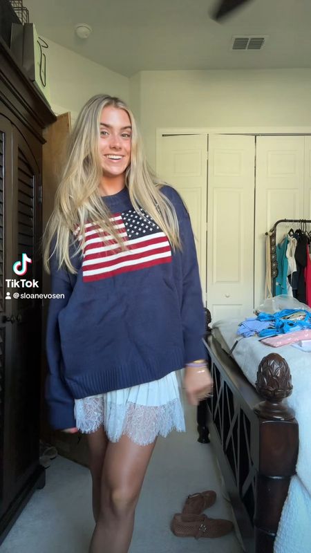 SHEIN Essnce Usa Flag Design Drop Shoulder Sweater. Temu USA flag sweater. Skirt is Amazon Y2k Ruffle Mini Skirt for Women Lace Hem Low Rise Pleated Short Skirt Fairy A-line Tiered Flowy Skirt Streetwear. this sweater has been living on my fyp and i had to try it out. honestly this is a great option i think it’s super cute and it’s not itchy tg!!! 🇺🇸

#americanflag #americanflagsweater #tiktokshop #ttsacl #starfashion #tiktokshopfinds #firstimpression #knitsweater #sweaterweather #sweater #usasweater #flagsweater #fourthofjulyoutfits #memorialdayoutfit #patriotic

#LTKSeasonal #LTKVideo #LTKFindsUnder50