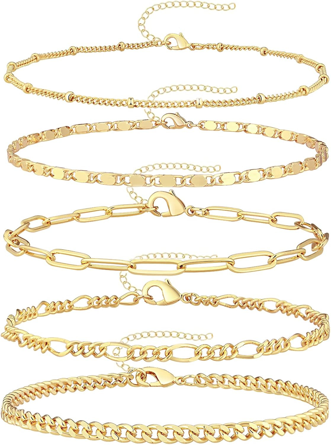 Reoxvo Dainty Gold Chain Bracelets Set for Women 14K Real Gold Plated Link Chain Bracelets for Wo... | Amazon (US)