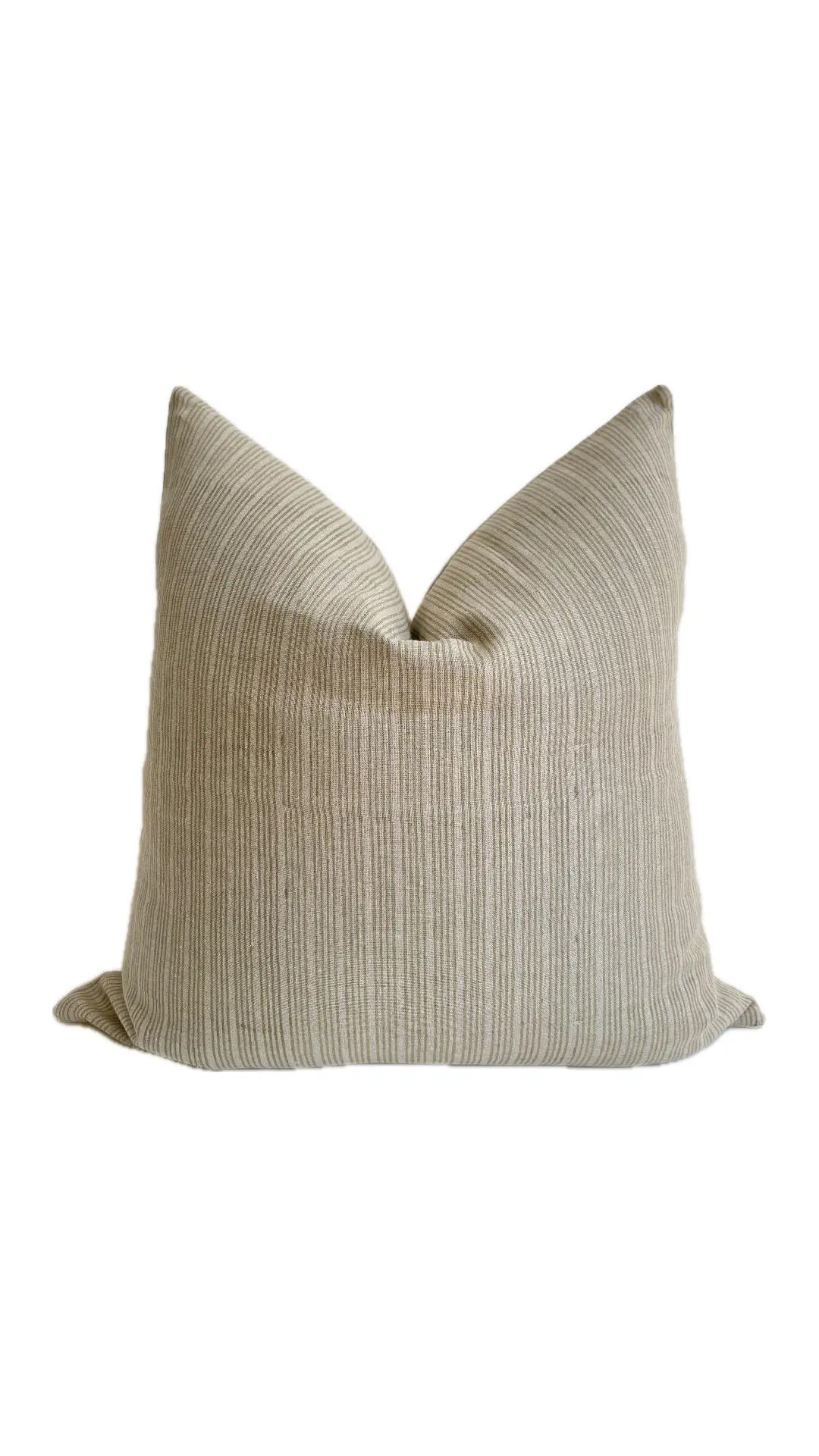 Theo || Hand Block Print Handmade Neutral Striped Linen Pillow Cover | Artisanal Designer High-qu... | Etsy (US)
