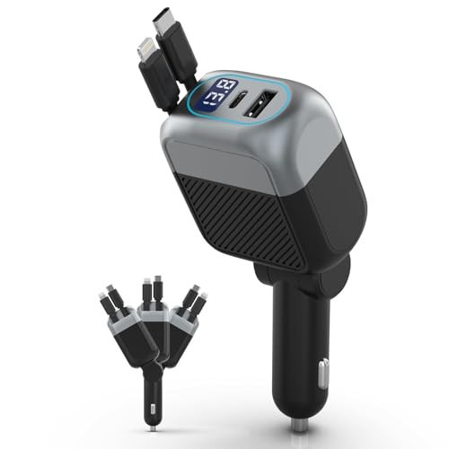 87W Retractable Car Charger, 4-in-1 Fast USB C Charging Car Adapter with 45W Type C Cable for iPhone 17/16 Pro Max & Samsung, 12W Lightning Cable for iPhone 14, Travel Essentials Car Accessories | Amazon (US)