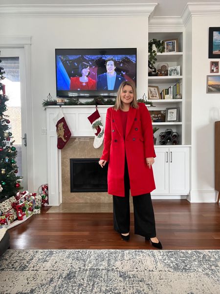 Outfits inspired by Love Actually!
Red coat - now 50% off!!! I got an XS petite and it was plenty big on me so I’d say size down if you’re between sizes
Red blouse - I know you can’t really see it but it’s super pretty and 40% off!! I got an XS petite and the sleeves are still very billowy.
Trousers - I have these in size 4 petite 

#LTKstyletip #LTKsalealert