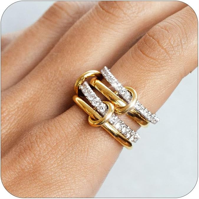 TLY Stackable Rings for Women Non Tarnish 18K Gold Plated Interlocking Ring Stack Set Gold Silver... | Amazon (US)