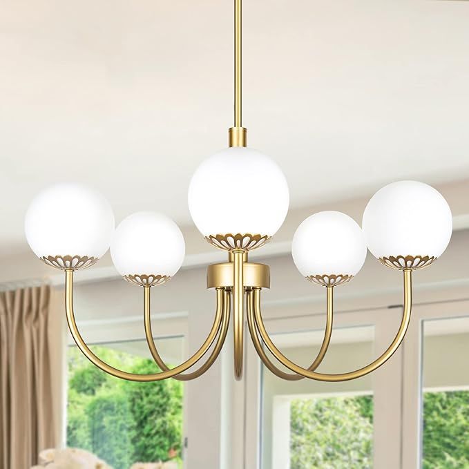 Yolsunes 5-Light Gold Chandelier, Globe Modern Sputnik Light Fixture with Frosted Glass, Vintage ... | Amazon (US)