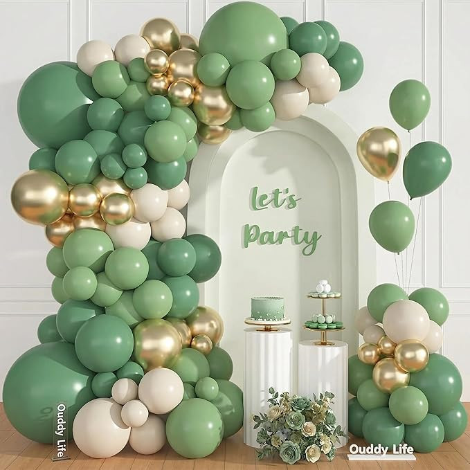 Ouddy Life 157Pcs Green Balloon Arch Garland Kit, Sage Green White Sand Gold Latex Confetti Ballo... | Amazon (US)