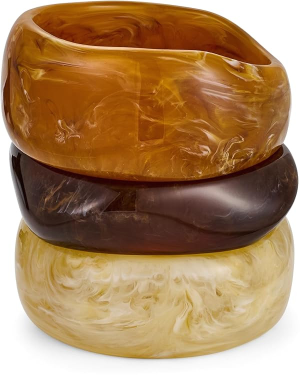 3 Pcs Colorful Acrylic Resin Bangles Bracelets for Women Wide Irregular Geometric Wristband State... | Amazon (US)