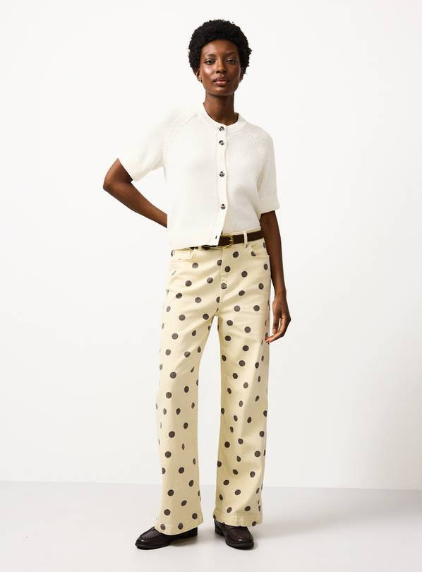 Light Yellow Polka Dot Print Wide Leg Ankle Grazer Jeans 16R | Tu Clothing