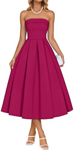 ZESICA Women's Summer Strapless Cocktail Dresses 2026 Elegant Off Shoulder Flowy A Line Wedding G... | Amazon (US)