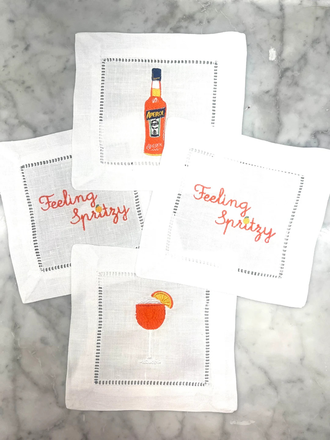 Aperol Spritz Cocktail Napkins, Bar Cart Decor, Linen Cocktail Napkins, Bar Cart Napkins, Housewa... | Etsy (US)