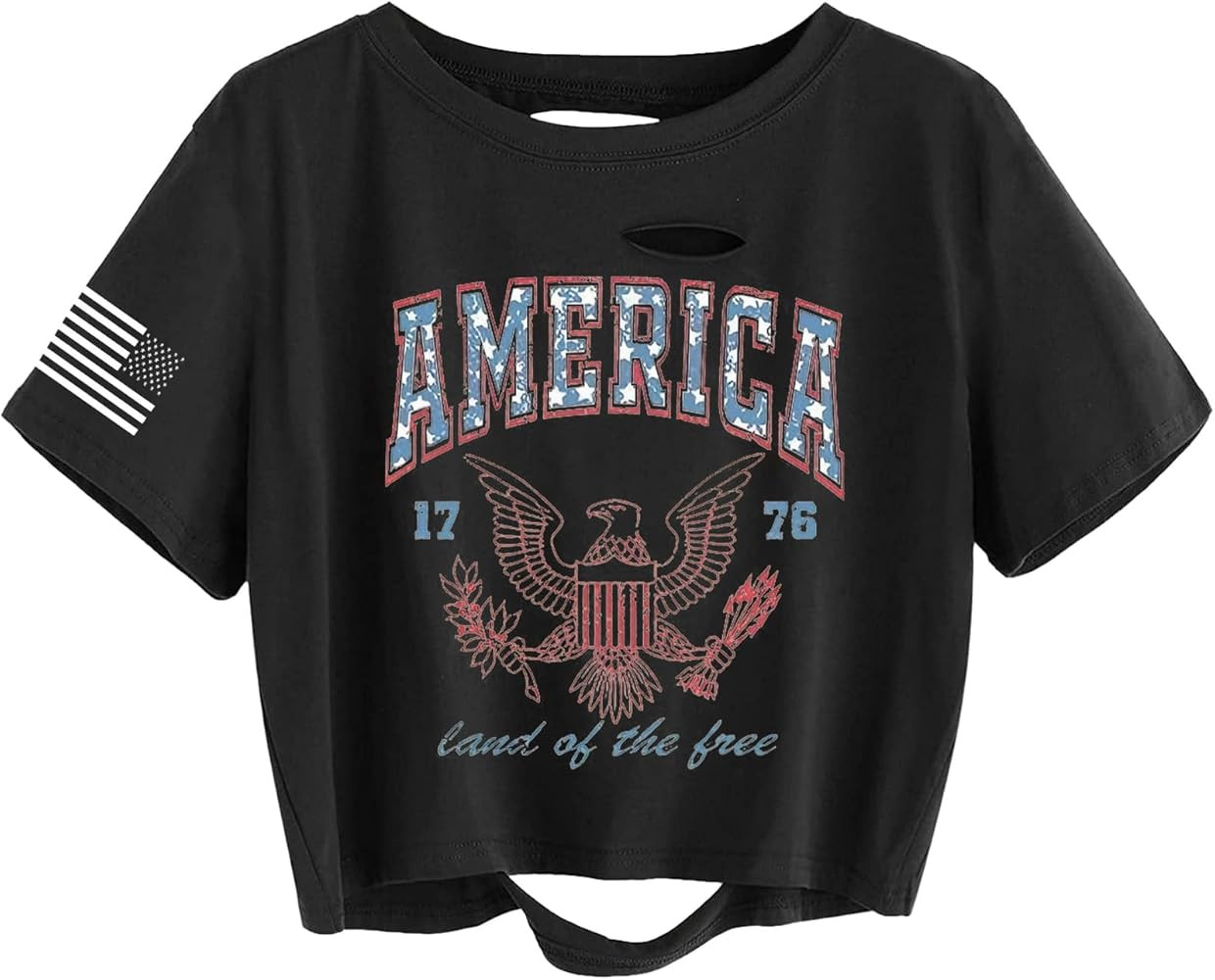 4th of July Independence Day Crop Top for Women Funny USA Flag Graphic Tee Summer Patriotic Distr... | Amazon (US)