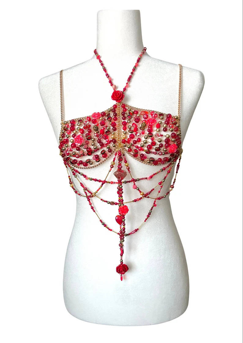Beaded Bralette, Body Jewelry, Beaded Top, Rose and Gold Themed Bralette - Etsy | Etsy (US)