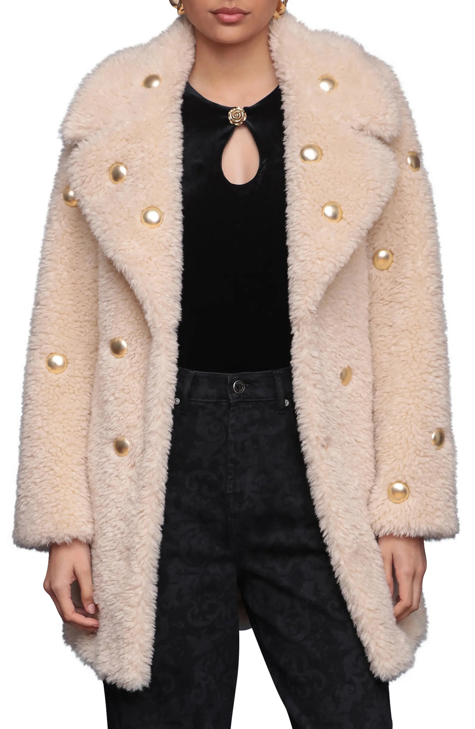 Stud Detail Faux Fur Coat | Nordstrom