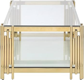48" Glass Gold Coffee Table, Rectangular Glass End Table with Glass Top &Golden Stainless Steel L... | Amazon (US)