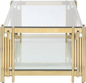 48" Glass Gold Coffee Table, Rectangular Glass End Table with Glass Top &Golden Stainless Steel L... | Amazon (US)