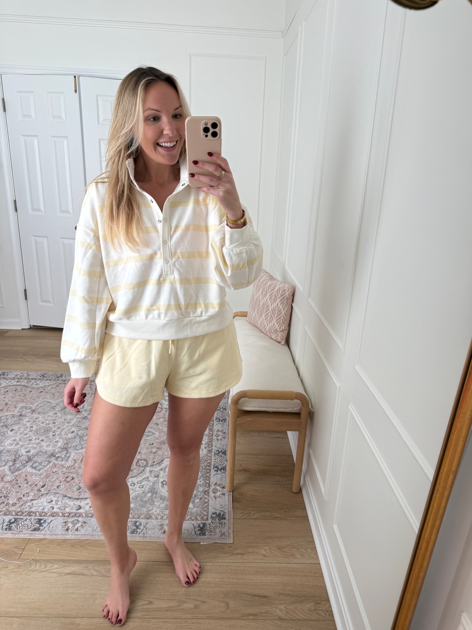 French terry material - wearing a med top and large bottoms 

#LTKMidsize #LTKSeasonal #LTKFindsUnder50