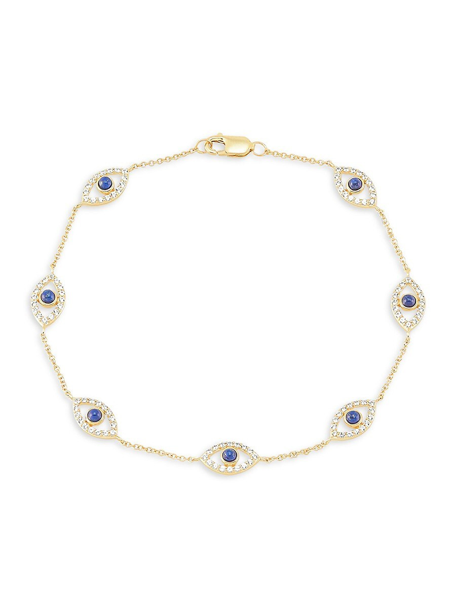 Saks Fifth Avenue Women's 14K Yellow Gold, Lapis Lazuli & Topaz Evil Eye Station Bracelet | Saks Fifth Avenue OFF 5TH