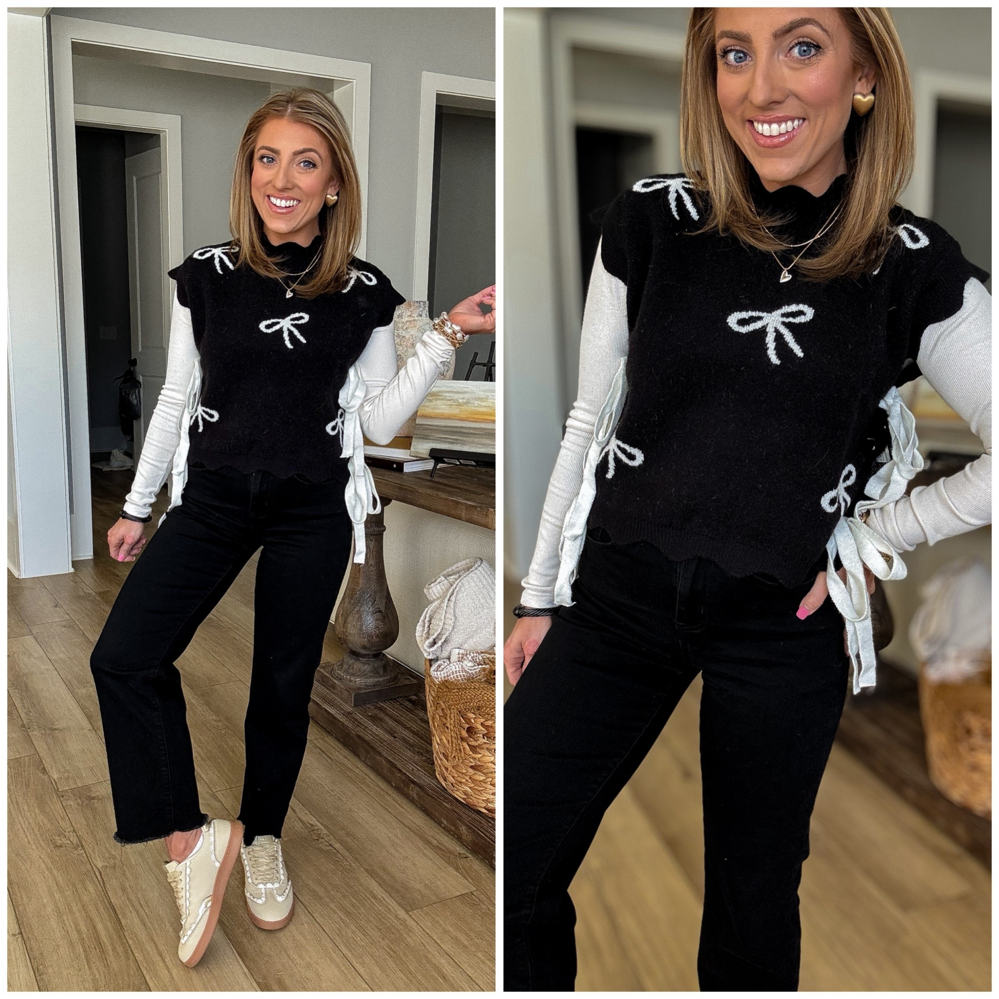 Birthday dinner outfit vibes 🎀✨
Wore this look to celebrate my mom’s birthday tonight and I couldn’t love it more. This Amazon bow sweater vest is such a statement piece — the sweetest bow details and side ties make it feel elevated but still fun and wearable. I layered it over a fitted long sleeve top and paired it with my go-to Amazon jeans for a flattering, comfortable fit. Finished the look with the cutest Amazon embroidered bow sneakers that tie everything together while keeping it comfy for dinner and celebrating. The perfect mix of dressy and casual for a special night out.

amazon bow vest, amazon outfit for dinner, amazon birthday outfit, bow detail outfit, amazon jeans outfit, embroidered bow sneakers, chic casual outfit, women’s amazon fashion, affordable dinner outfit, elevated casual style

#amazonfashion #amazonfinds #amazonootd #bowdetails #birthdaydinneroutfit #outfitoftheday #casualchic #womensfashion #amazonstyle #bowobsessed #momstyle #fashioninspo