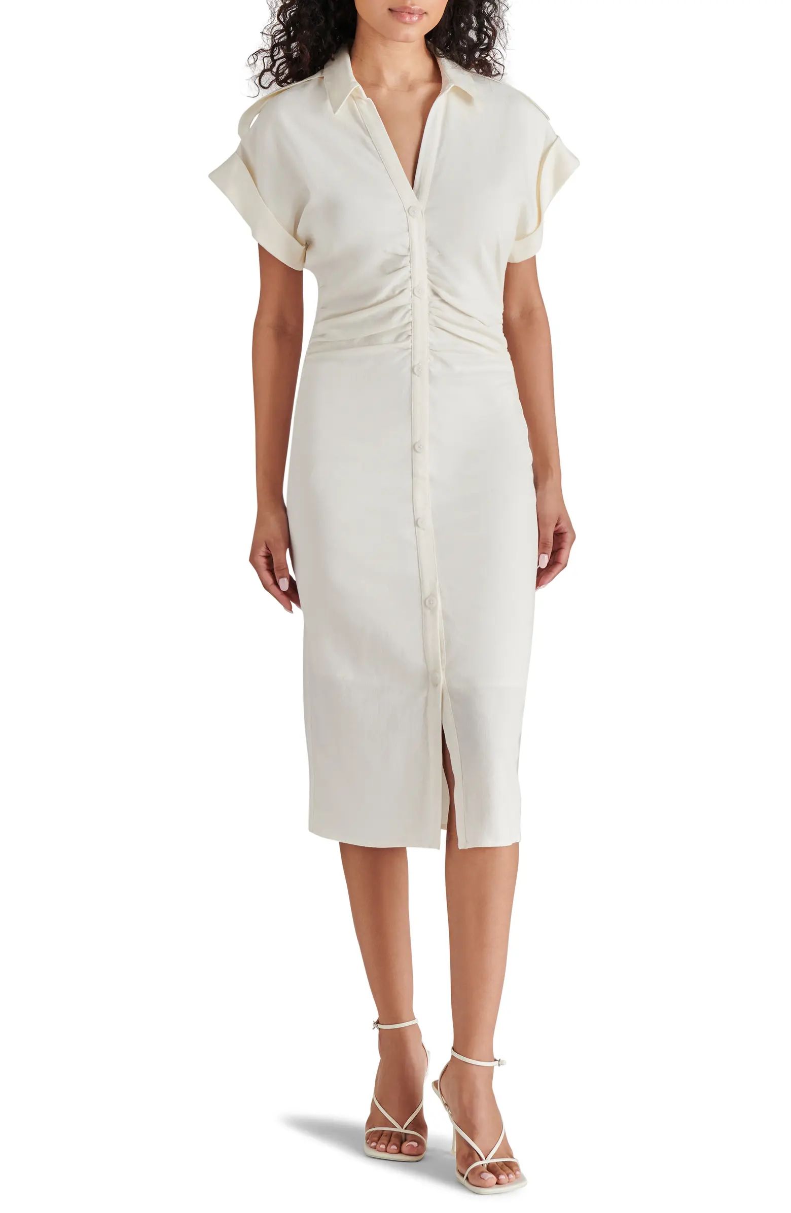Cambrie Ruched Linen Blend Midi Dress | Nordstrom