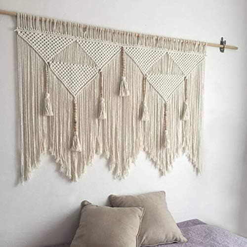 43.5"W × 43.3"L Macrame Wall Hanging Boho Chic Woven Tapestry-Cream Beige Bohemian Tassel Art Cotton | Amazon (US)