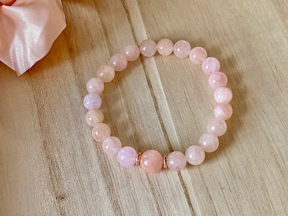 Pink Morganite Love Crystal Bead Bracelet, Chakra Balancing Energy Bracelet | Etsy (US)