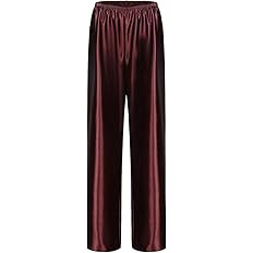 Women Satin Wide Leg Dress Pants Silk Casual Dressy Long Flowy Pants Elastic High Waisted Trouser... | Amazon (US)