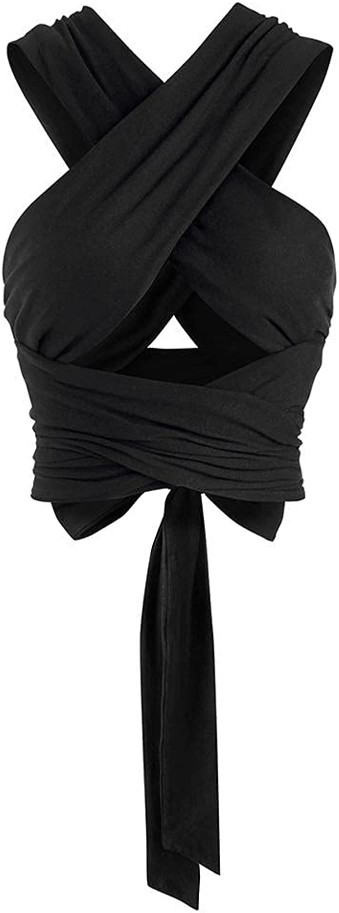 ZAFUL Women's Ribbed Halter Crop Top Criss Cross Ruched Lace-up Cami Bandana Top Cropped Tank Top | Amazon (US)