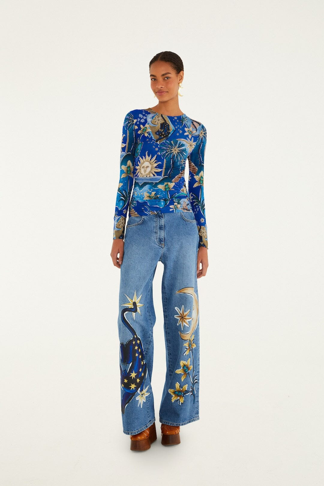 Blue Mystical Long Sleeve Jersey Blouse | FARM Rio | FarmRio (US)