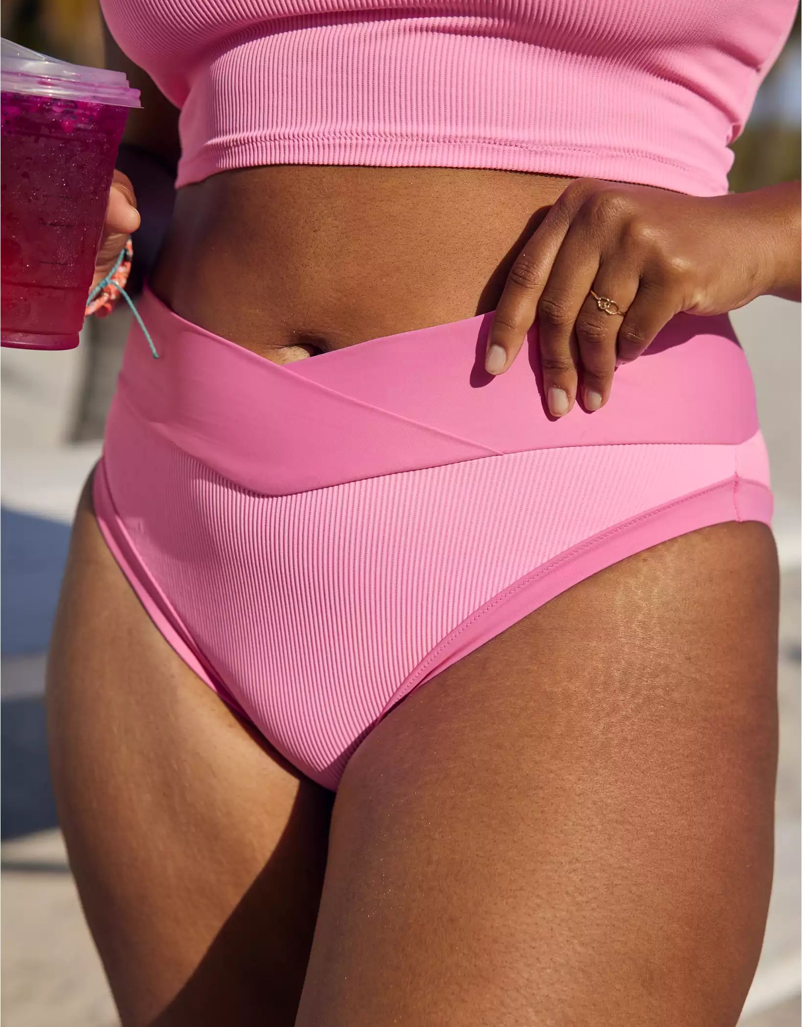 Aerie Ribbed Mix Crossover High Cut Cheeky Bikini Bottom | American Eagle Outfitters (US & CA)