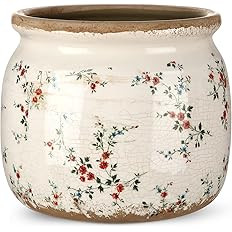 Vintage Planter Large Ceramic Plants Pot Beige Red Rustic Floral Ice Crack Cottage Scroll Vase Fl... | Amazon (US)