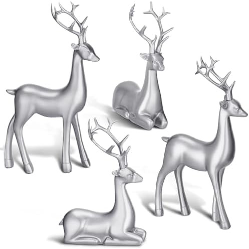 Thyle 4 Pcs Christmas Reindeer Decor Small Resin Standing Sitting Deer Figurine Mini Reindeer Chr... | Amazon (US)