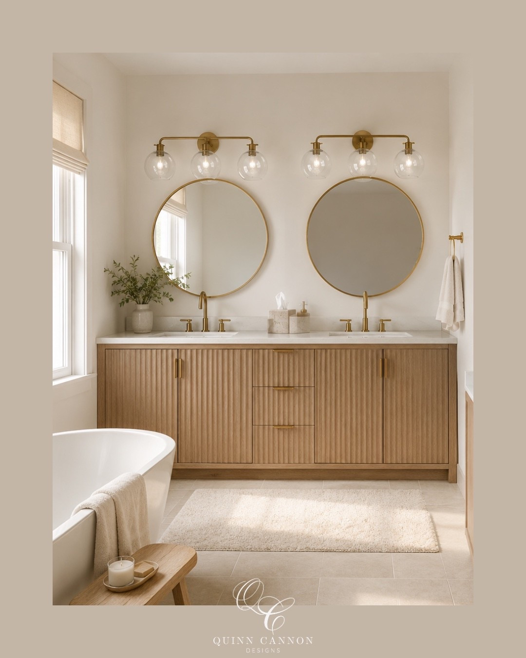 Natural light, warm wood tones, and soft brass finishes = the perfect spa-inspired bathroom 
Designed to feel bright, calming, and effortlessly timeless with every detail working together.

#BathroomInspo #ModernOrganic #NeutralInteriors #BathroomDesign #SpaBathroom #InteriorStyling #HomeInspo #WayfairFinds #OrganicModern #DreamBathroom

#LTKHome #LTKmomlife #LTKSaleAlert
