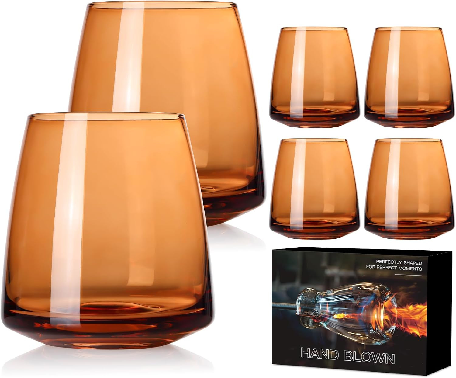 Brown Stemless Wine Glasses Set 6-Colorful Wine Glasses Stemless for Wine water,whiskies, juices, cocktails,Unique Gifts for Mother day Birthday Wedding Party | Amazon (US)