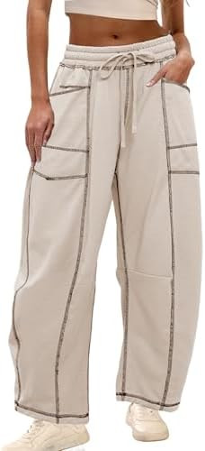 Athlisan Womens Baggy Barrel Pants Wide Leg Lounge Drawstring Sweatpants with Pockets | Amazon (US)