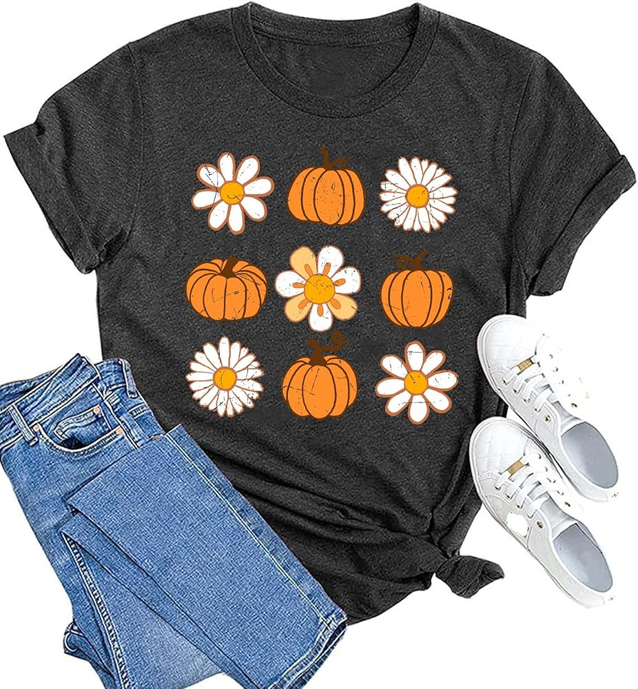 MAIHUN Pumpkin Shirts for Women Happy Halloween Tshirt Cute Flower Thanksgiving Tee Tops | Amazon (US)