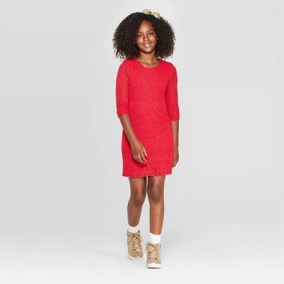 Girls' 3/4 Sleeve Shine Crochet Sweater Dress - Cat & Jack™ | Target
