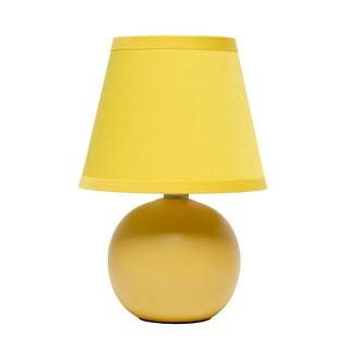 8.66 in. Yellow Traditional Petite Ceramic Orb Base Bedside Table Desk Lamp with Matching Tapered Drum Fabric Shade | The Home Depot