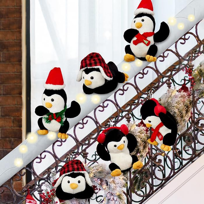 Zomiboo 14 Pcs Sliding Penguin Christmas Decorations for Staircase Banister with Stuffed Penguin ... | Amazon (US)