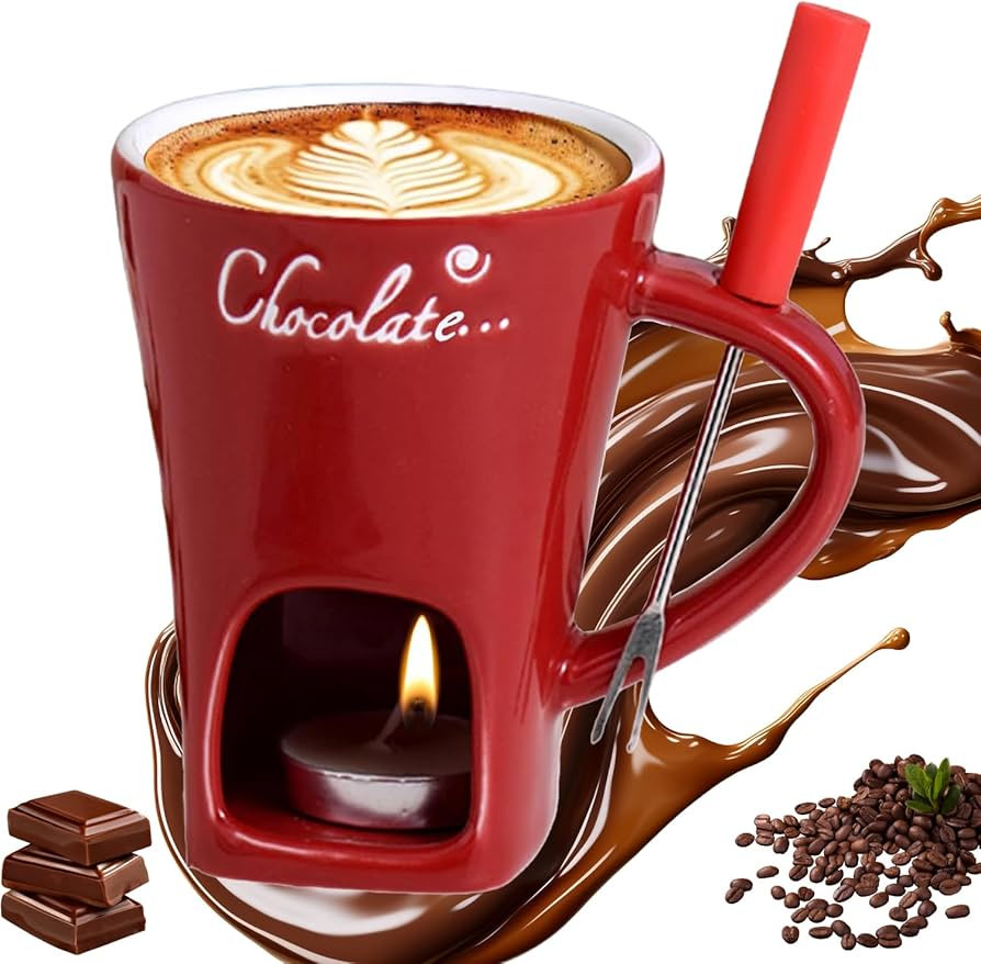 Chocolate Fondue Mug Set, 200 ml Ceramic Chocolate Fondue Cup, Red Chocolate Fondue Cup with Fork... | Amazon (DE)