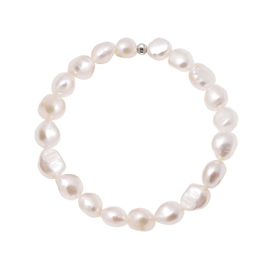 8-9 MM Cultured Freshwater Baroque Pearl Stretch Bracelet 7 Inch, Natural White Color | Amazon (US)