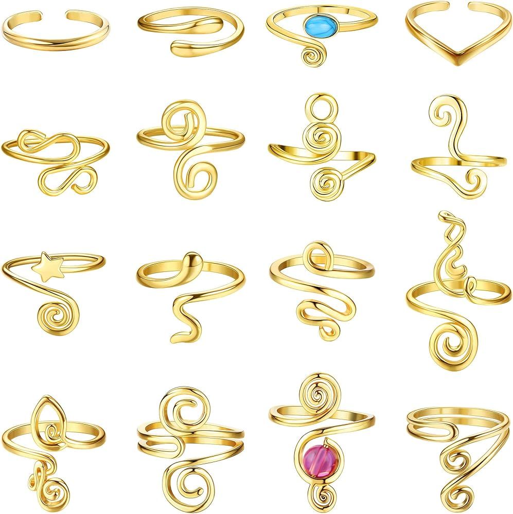 THUNARAZ 16Pcs Adjustable Toe Rings for Women Gold Silver Open African Toe Rings Summer Beach Foo... | Amazon (US)