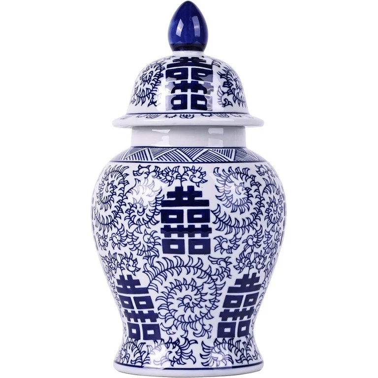12.2"H Large Handcrafted Chinoiserie Blue and White Porcelain Ginger Jars Vases | Walmart (US)