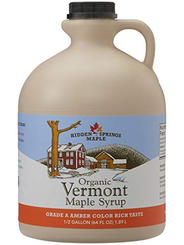 Hidden Springs Maple Organic Vermont Maple Syrup, Grade A Amber Rich, 64 Ounce, 1 Half Gallon, Family Farms, BPA-free Jug | Amazon (US)
