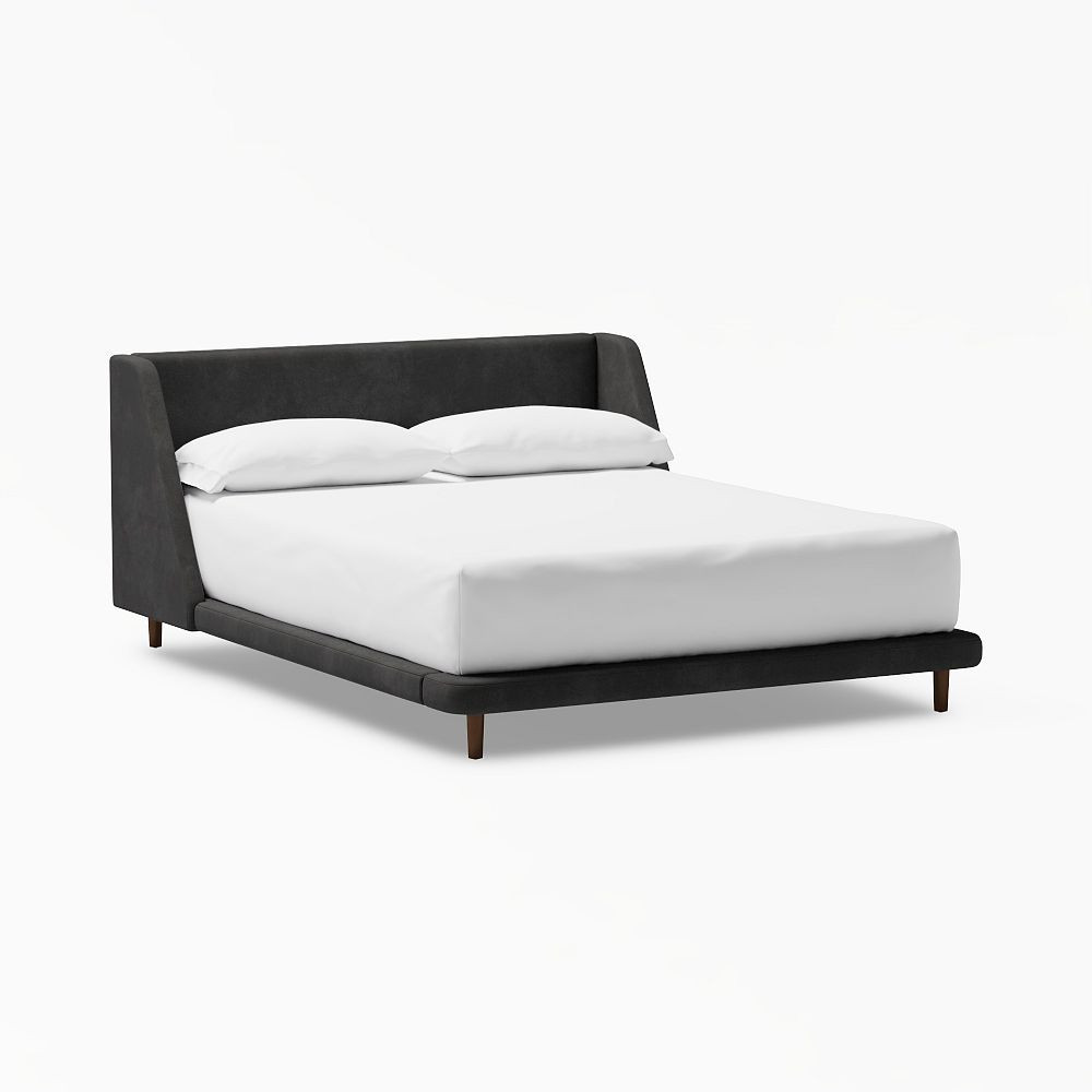 Mod Wingback Platform Upholstered Bed, Queen, Textured Faux-Suede Charcoal | Pottery Barn Teen