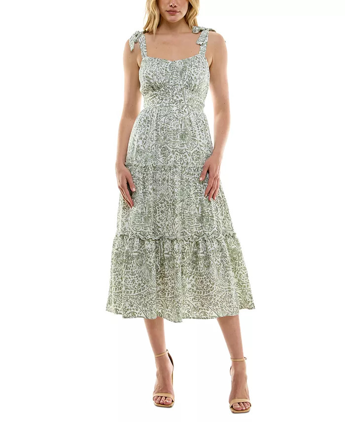 Juniors' Tie-Strap Tiered Fit & Flare Midi Dress | Macy's