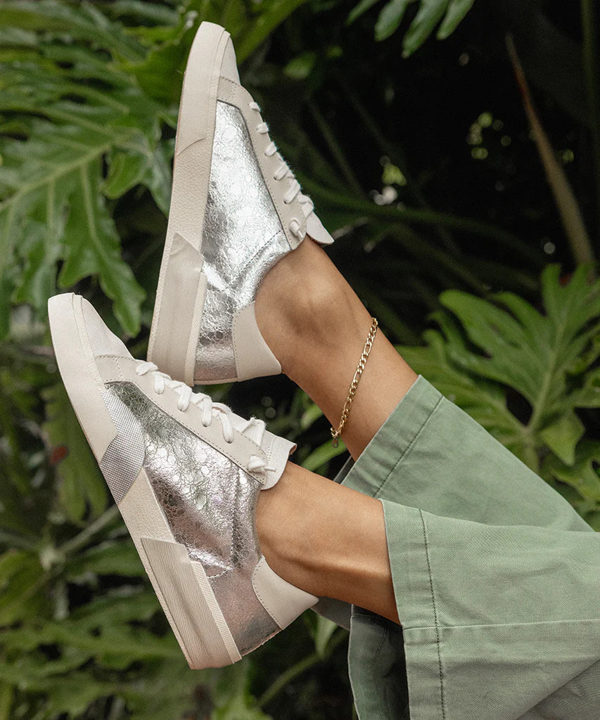 Zina Sneakers Chrome Distressed Leather | Chrome Leather Sneakers | DolceVita.com